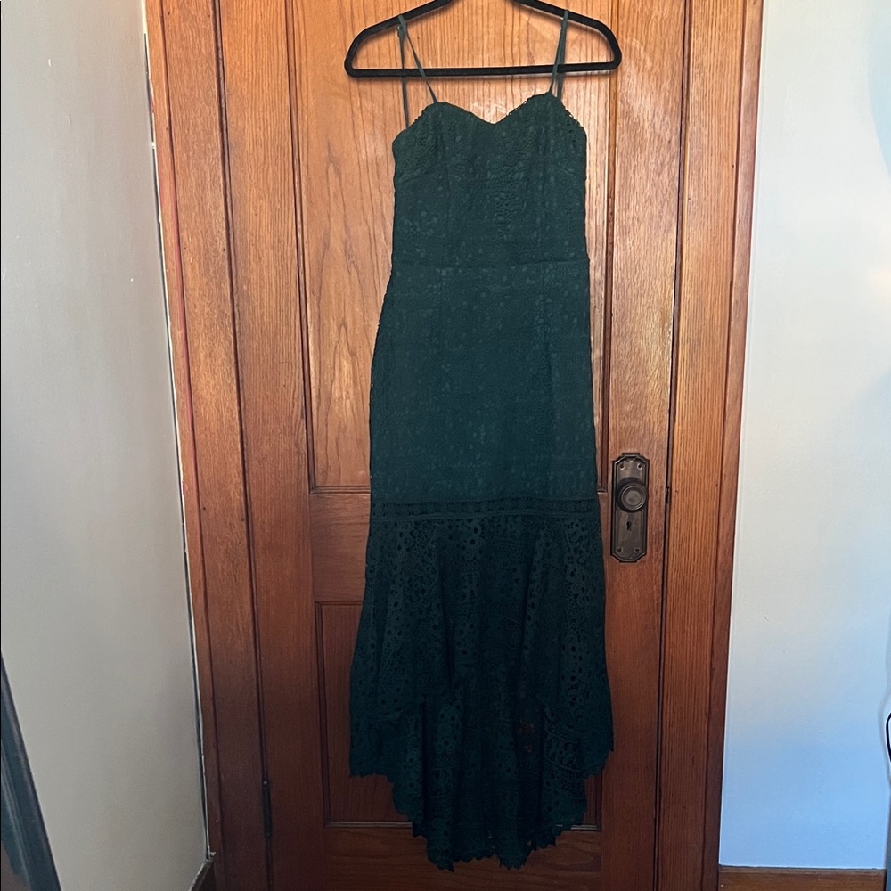 Chic Dark Green Lace High-Low Dress